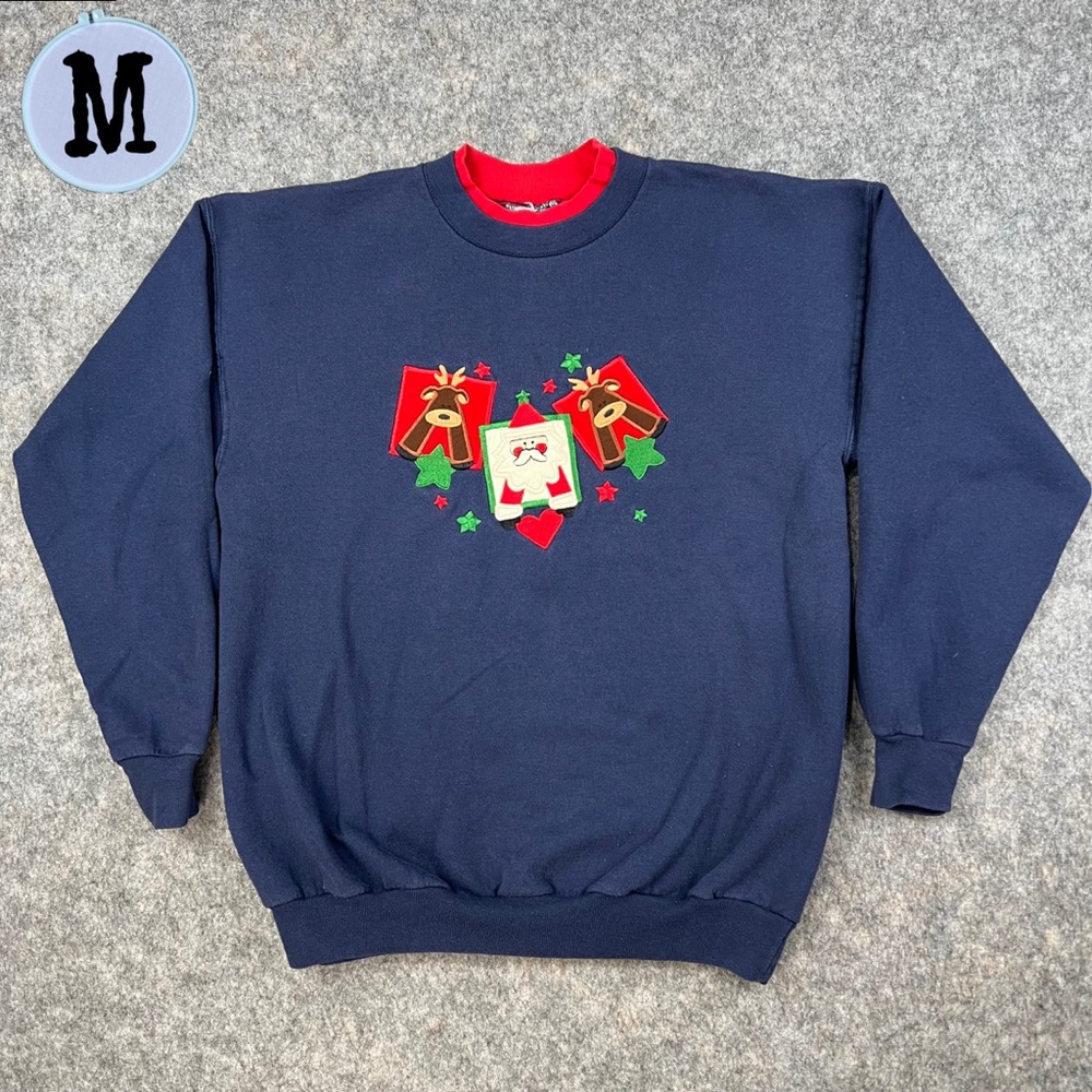Vintage 90s Christmas Holiday Embroidered Crewneck Sweater Sweatshirt